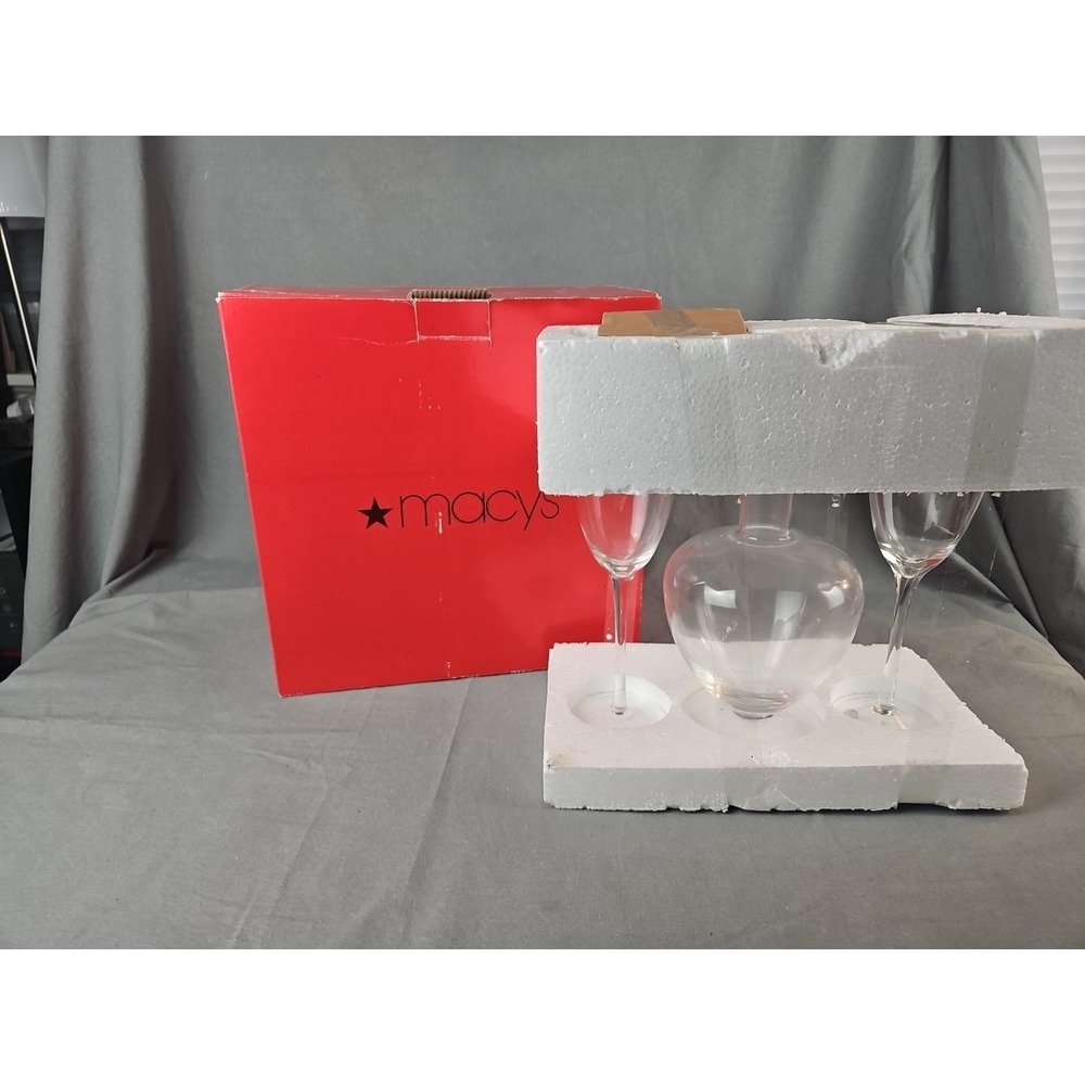 Vintage Macy's Dept Store Glass Decanter 2‎ Glasses Set 535475